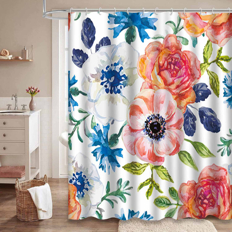 Rideau de douche rose avec 12 crochets, L 72 po x l 78 po