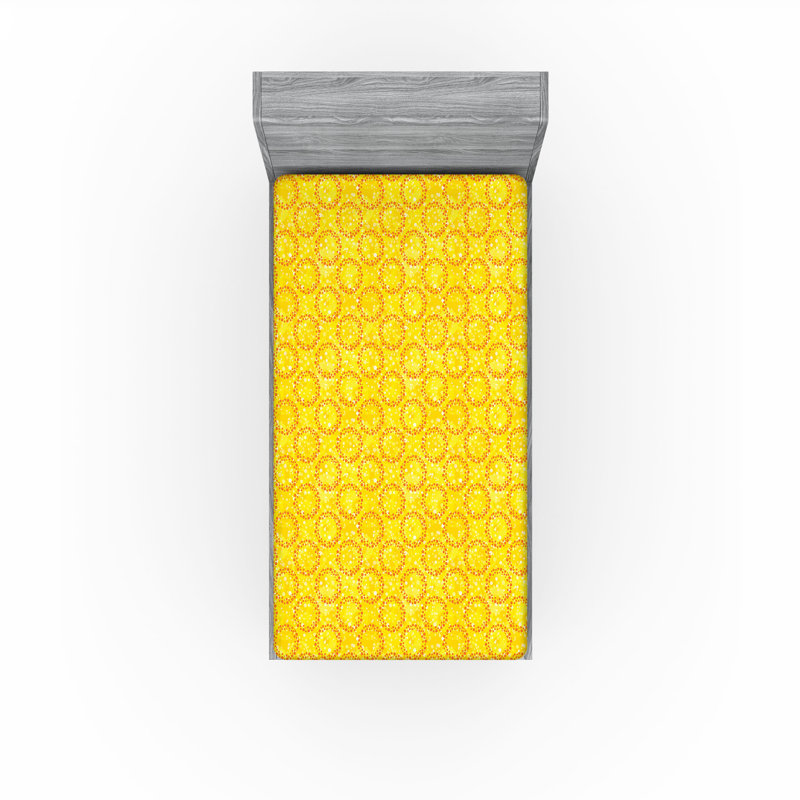 Ensemble de 2 draps-housses Ambesonne, Drap-housse de taille simple, Jaune, orange foncé / géométrique