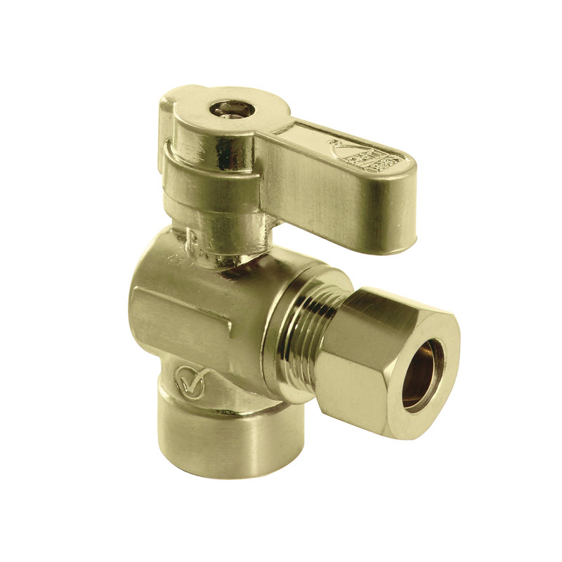 Kingston Brass Baseline 1/2-Inch Sweat x 3/8-Inch OD Comp Quarter-Turn Angle Stop Valve, Gold