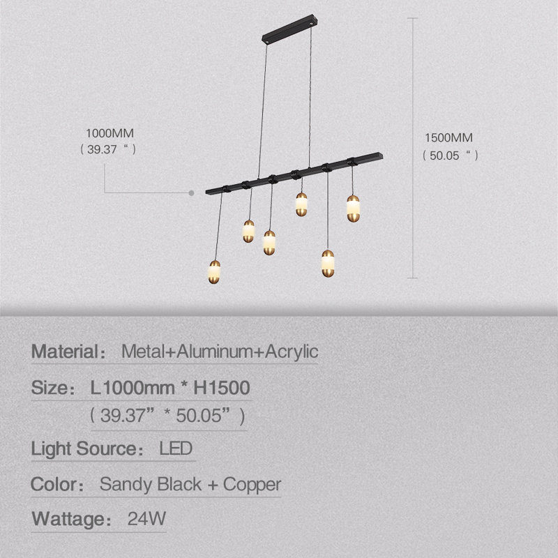 Luminaire suspendu linéaire pour îlot de cuisine 6 lumières Gladstone