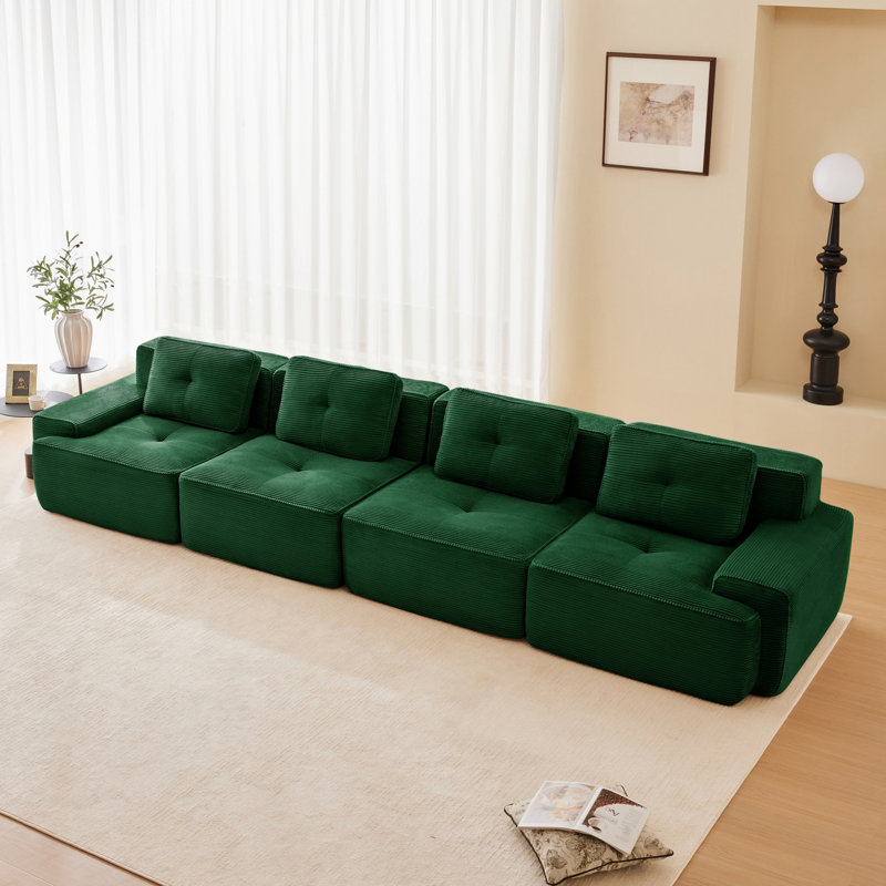 Canapé modulaire contemporain en U avec tissu velours côtelé, siège profond contemporain, repose-pieds mobile, Vert