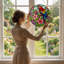 Panneau de vitrail 12 "H Parrot Flowers