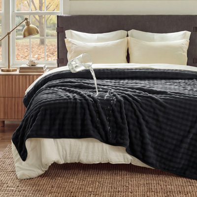 Bedsure Waterproof Reversible Bubble Fleece Blanket, 3-Layer Protection for Pets and Family, Couch and Bed Cover, 90x90 inches