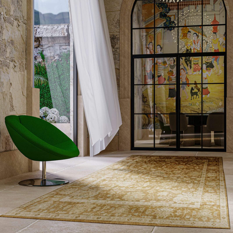 Barrow Wool Oriental Area Rug in Brown/Beige, Rectangle 6' x 9'