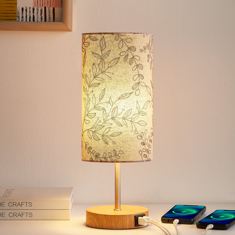 Lampe de table USB à contrôle tactile 15 po Keaisa, Couleur du bois, Beige