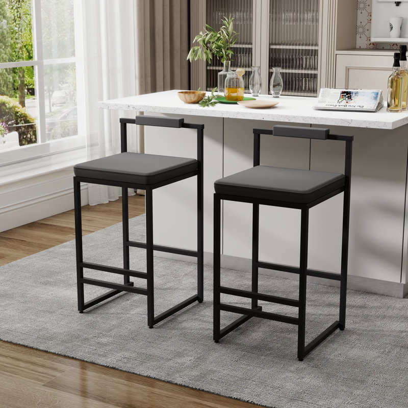 Modern Bar Stools Upholstered Bar Height Barstools With Low Back And Metal Frame Couter Tall Bar Chairs(Set Of 2)