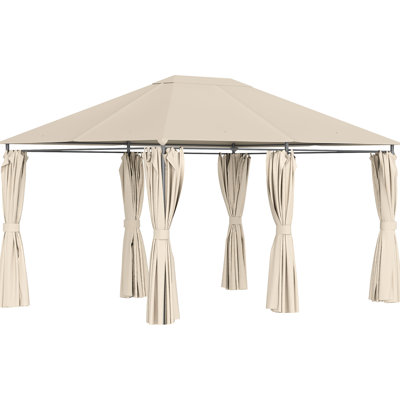 13'X 10' Patio Gazebo With 6 Removable Sidewalls & Steel Frame. For Garden, Lawn, Backyard, Deck. Chic Design, Build. Khaki Canopy X 13' Outdoor Side Panels Support. Elegant, . Pa Coated Canopy.
