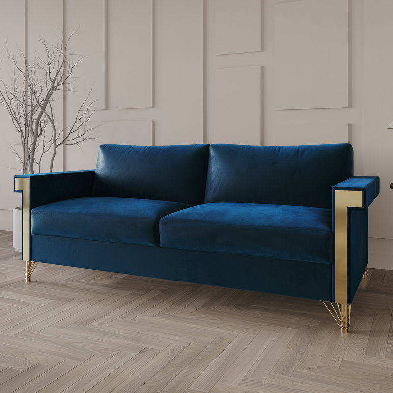 Snaresbrook 76.57'' Velvet Sofa, Navy