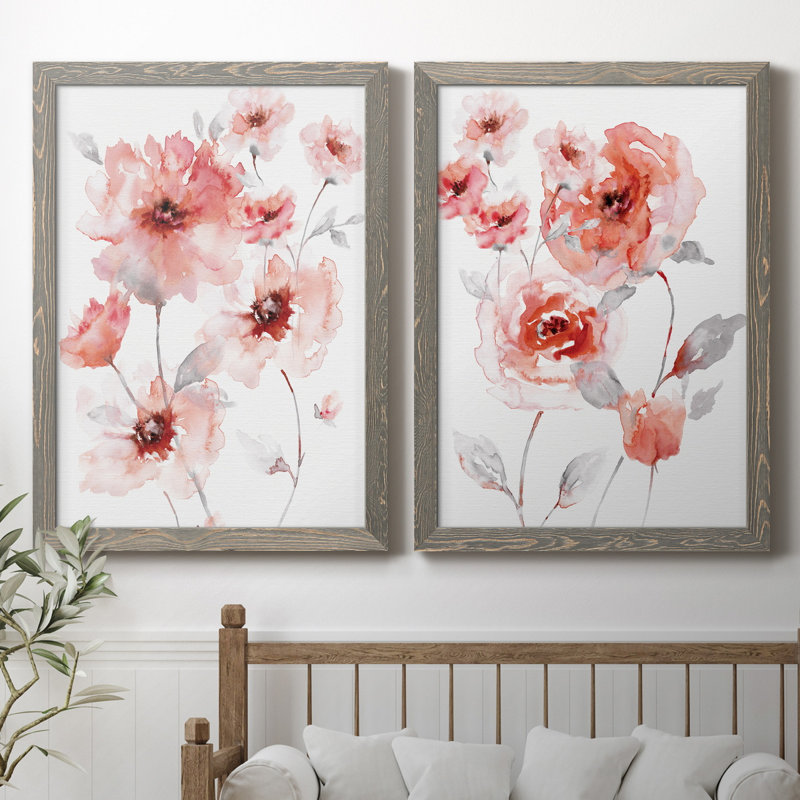 Translucent Blush I - ensemble de 2 reproductions d'art, Pas de tapis, H 31,5 po x l 47 po x P 1,5 po, Toile avec cadre gris