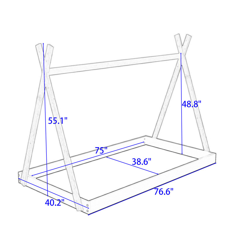 Estefania Twin Size Wood Bed with Triangle Structure, White/Natural