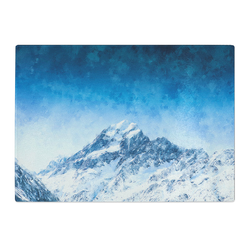 Tempered Glass Snow Covered Aoraki Mount Cook Chopping Board, 28.5 cm x 39 cm
