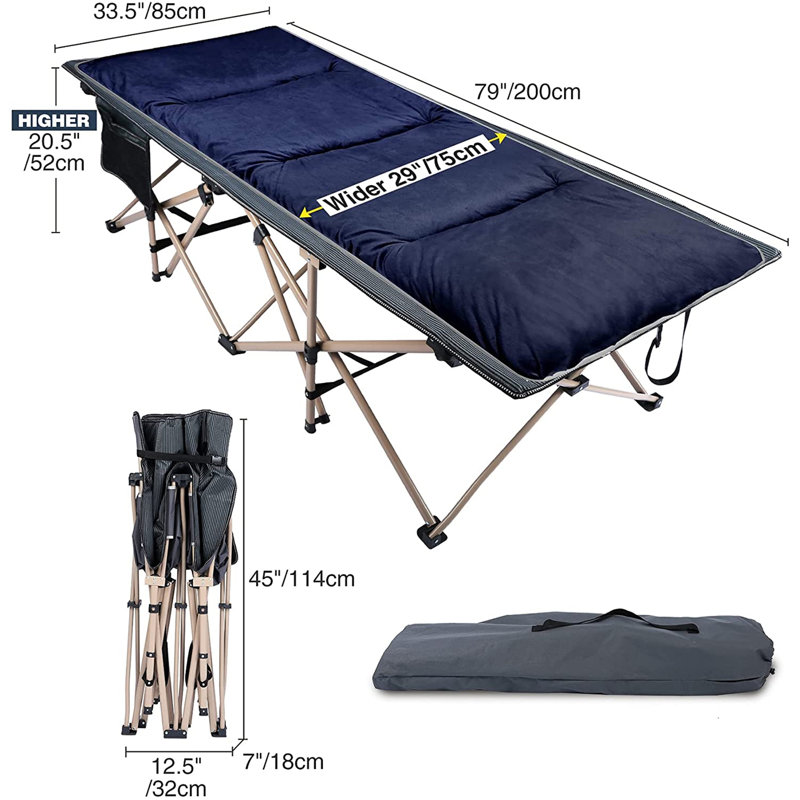 Folding Camping Cot with Mattress Pad for Adults, Blue