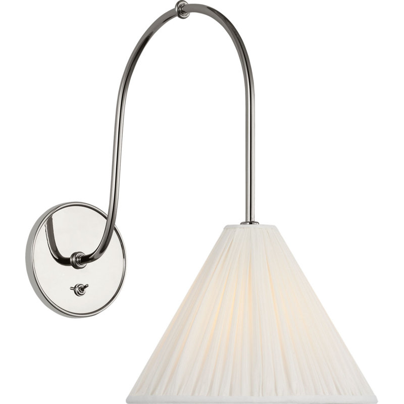 Malia 14" Arched Wall Light with Silk Pleated Shade, Polished Nickel
