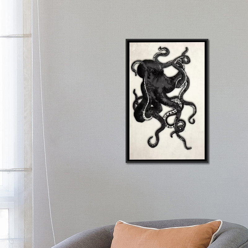 «Octopus», impression sur toile, H 26 po x l 18 po x P 1,5 po, Toile avec cadre noir, Pas de tapis
