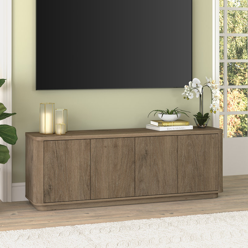 Weybossett Rectangular TV Stand, Gray Wood/Beige Wood Fluting