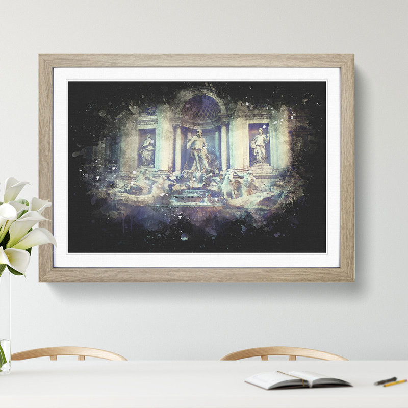 Trevi Fountain in Rome Vol.2 - Picture Frame Graphic Art, 65cm H x 90cm W x 2cm D, Oak
