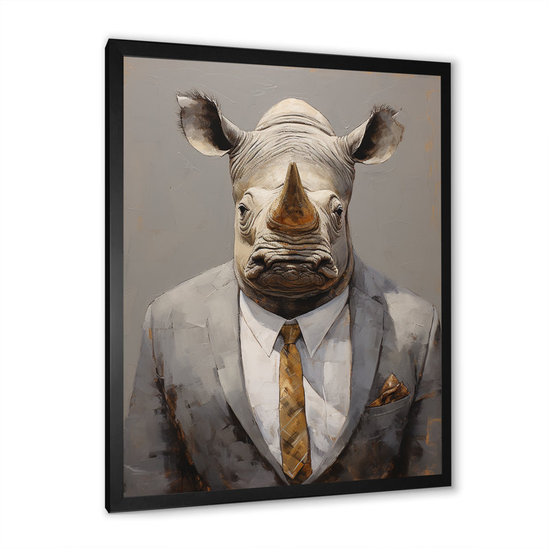 «Business Hippo Portrait», reproduction d'art sur toile, Cadre simple noir, H 40 po x l 30 po x P 1,5 po