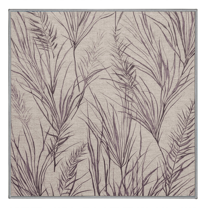 Tapis gris botanique lavable à la machine, Carré 8 pi