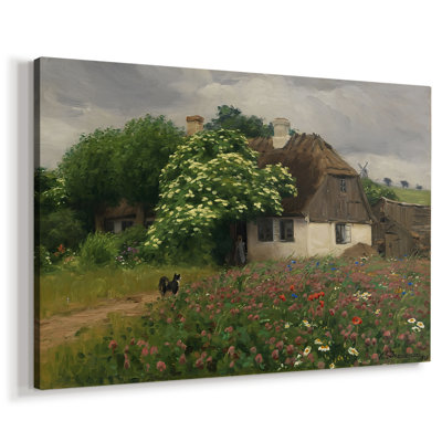 Maison de campagne idyllique avec sureau en fleurs - Hans Andersen Brendekilde - Toile tendue avec châssis-c. Fin du 19e siècle / début du 20e siècle