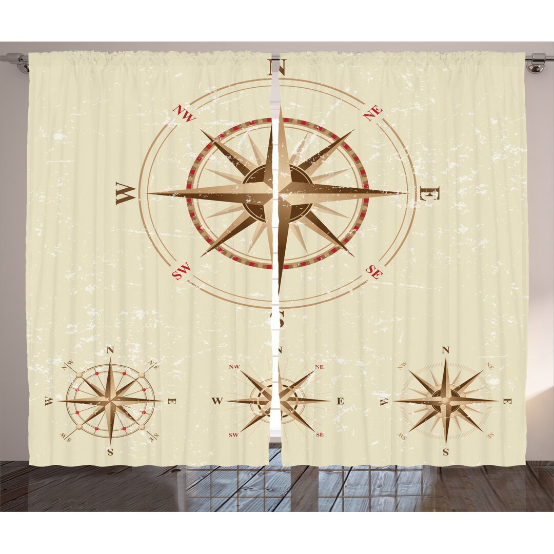 Rustikaler Vorhang, Compass Wasser Retro, Jahrgang, Beige Tan