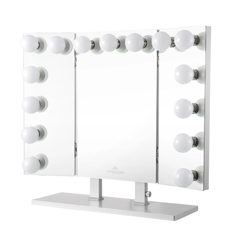 Miroir de coiffeuse Trifecta Plus avec 15 ampoules sphériques à DEL, miroir de maquillage Portrait avec gradateur à bouton