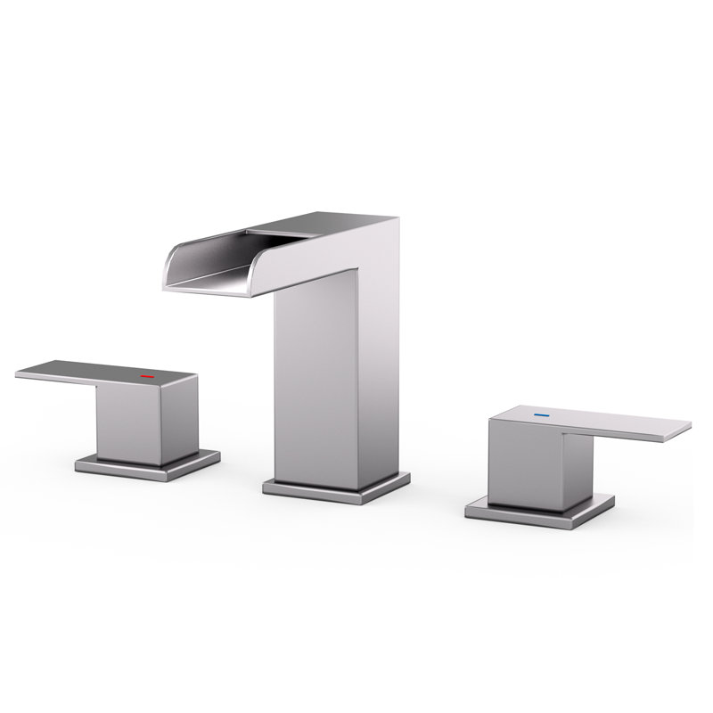 Robinet de salle de bain surdimensionné à 3 trous et 2 poignées avec drain, Nickel brossé