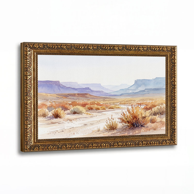 Paysage désertique à l'aquarelle avec mesas bleues, tableau sur toile, 16"H x 24"W