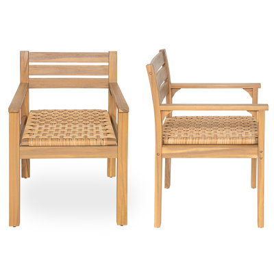 Markiyah Outdoor Acacia Wood Dining Chairs With Woven Seats
