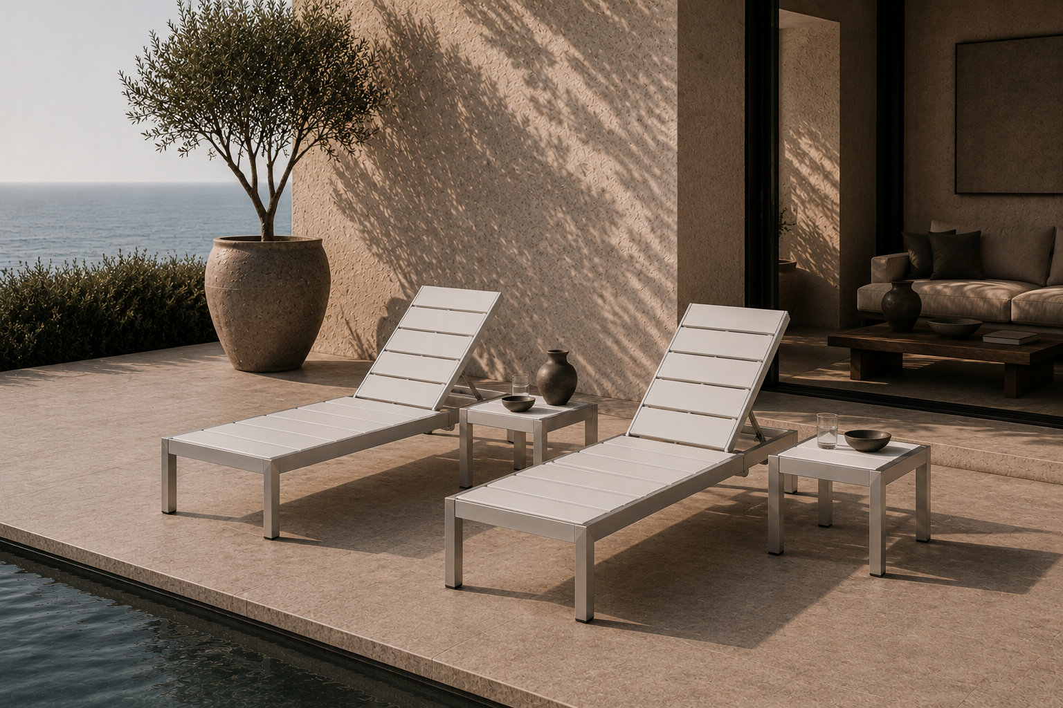 Devan 26" Patio Chaise Lounge Set, Brush White