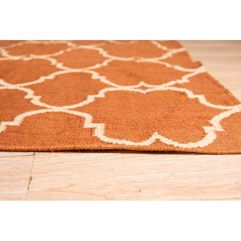 Tapis orange noué à la main Durrant, Rectangle de 5 pi x 8 pi