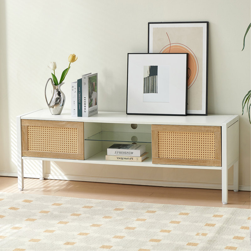 Crédence de rangement l 54,33 po Aerionna, Bois naturel / blanc