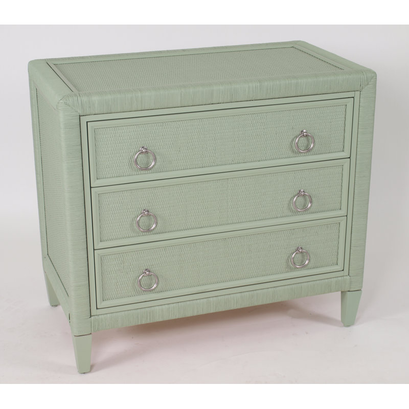 Sabal Bay 3-Drawer Wicker Chest, Satin Nickel, Celery