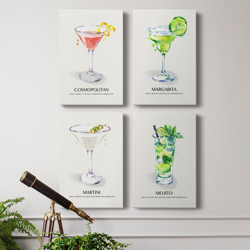 Cosmopolitan - ensemble de 4 peintures sur toile tendue, H 12 po x l 32 po x P 1 po