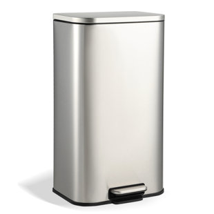 13 Gallon Commercial Trash Can, Fingerprint-Proof Stainless Steel Garbage Can for Kitchen with Soft-Close Lid & Foot Pedal , Space Saving Design for Home Office Restaurant, White