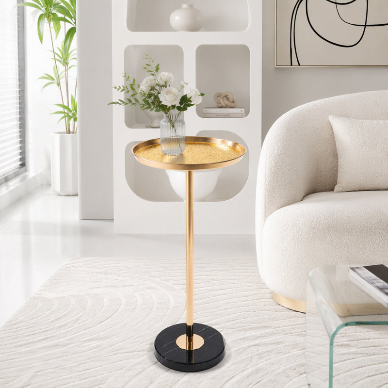 Table d'appoint réglable en métal et marbre, Gold/Black