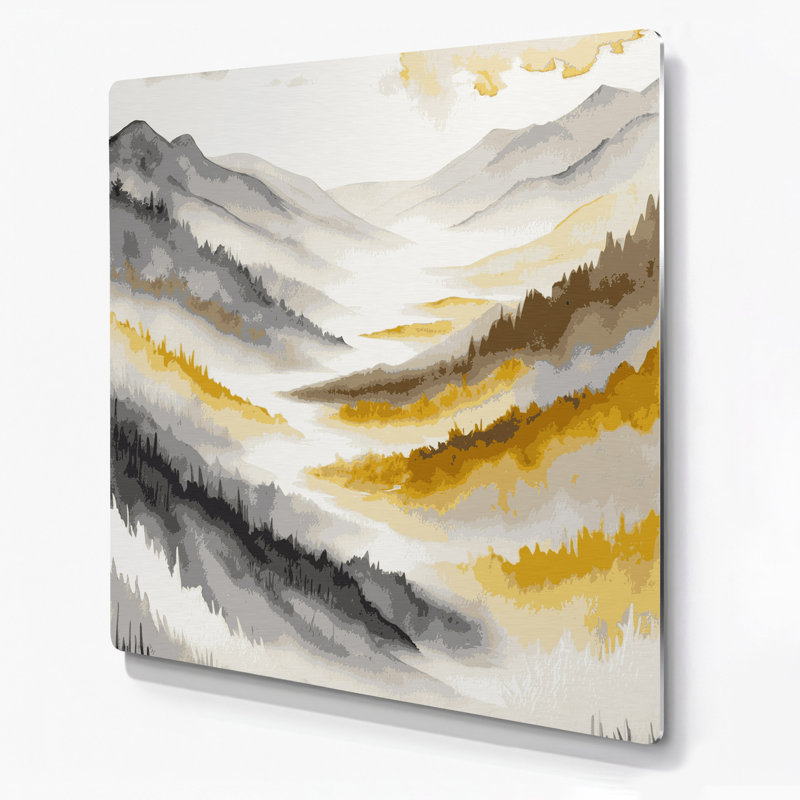 Aquarelle paysage 67, art mural en métal beige, H 12 po x l 12 po