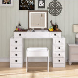 Vanity Desk With Dimmable Led Light With 10 Drawers, Makeup Table With Flip Up Mirror For Space-saving,large Storage Vanity Table Set With Stool And Drawers