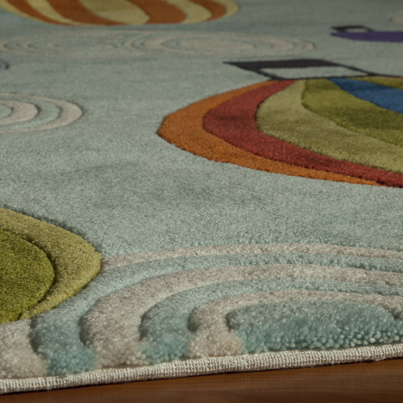 Tapis bleu touffeté à la main Aayush, Rectangle 3 pi x 5 pi