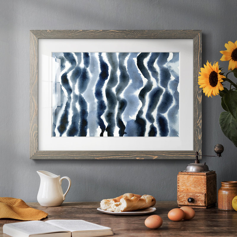 True Blue Wave I - Art mural mural mat et encadré sous verre acrylique, Gris, H 28 po x l 42 po x P 1,5 po