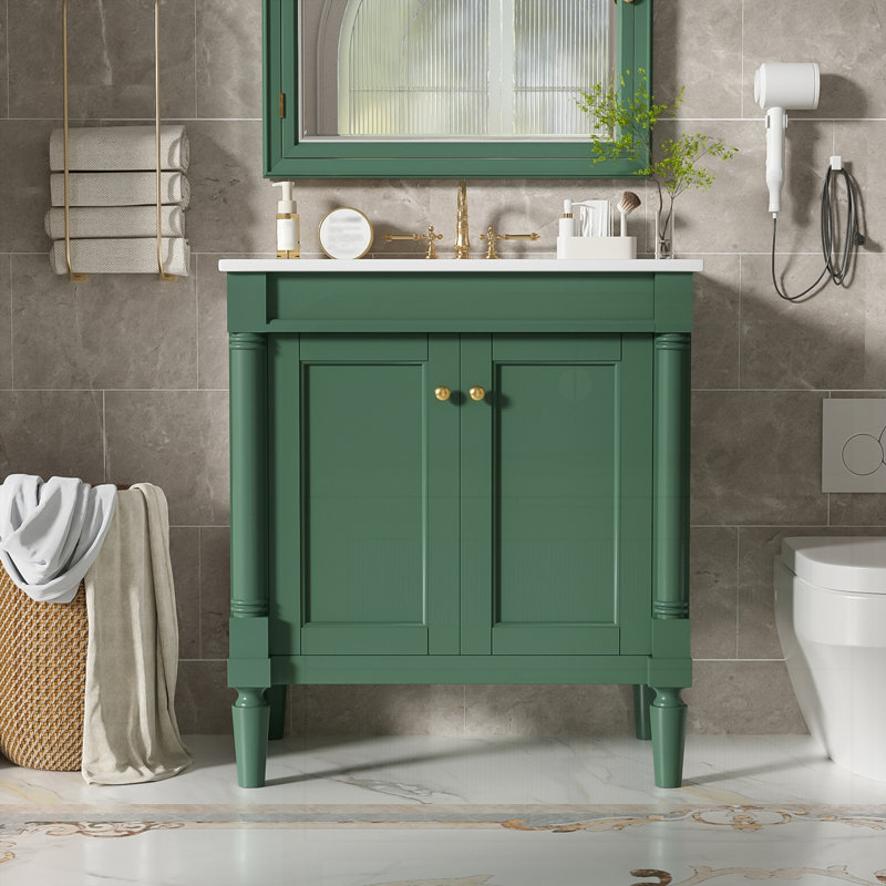 Meuble-lavabo 30 po avec lavabo en céramique, Vert