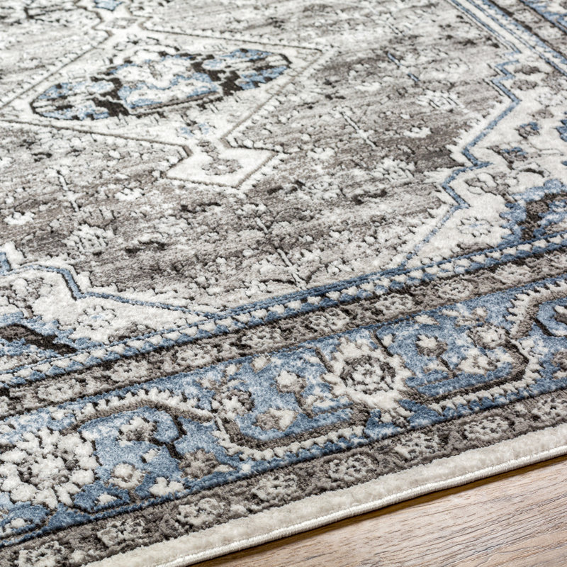 Gibraltar Rectangle Oriental Machine Woven Polypropylene Area Rug in Gray, Rectangle 7'10" x 10'