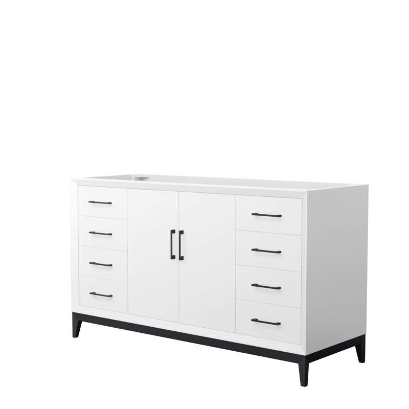 Base de meuble-lavabo simple 59,75 po seulement en blanc, Blanc / noir mat