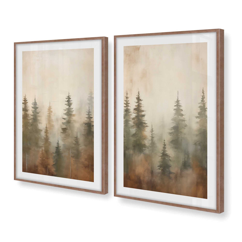 «Foggy Autumn Pines», Rose poudre, H 15,25 po x l 12,25 po