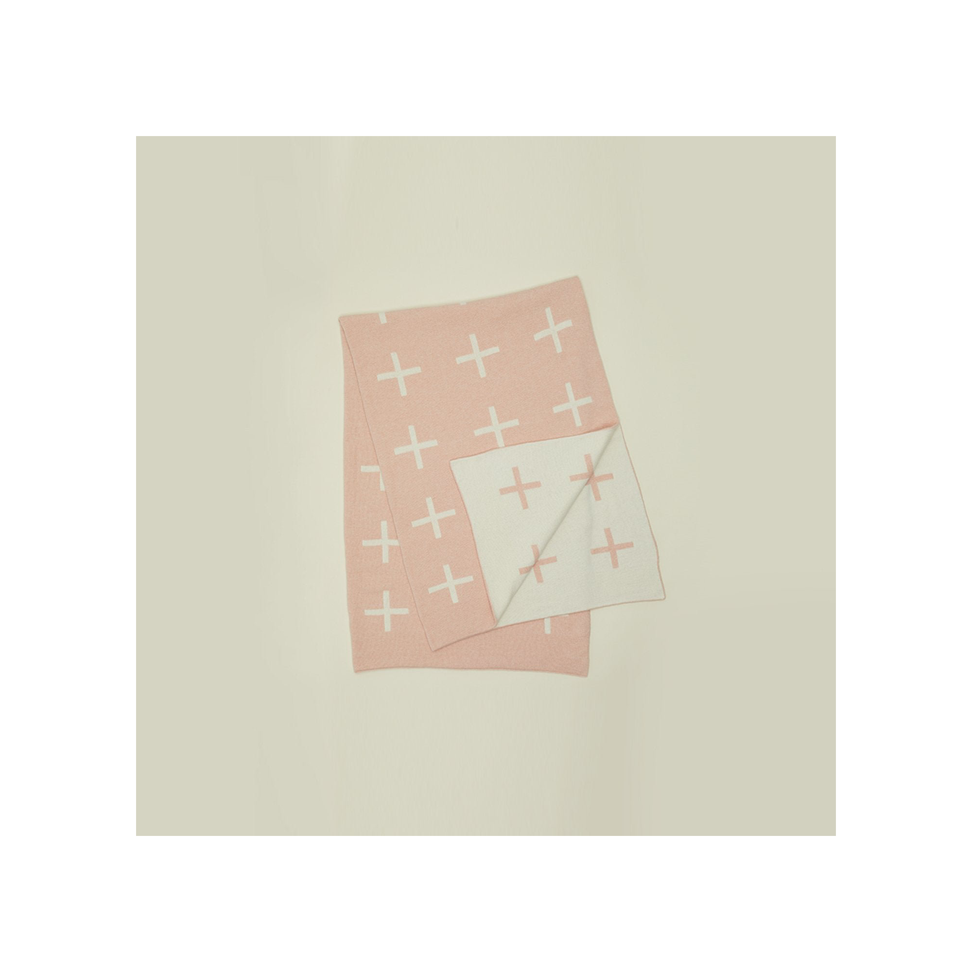 Knitted Throw Blanket, White/Blush