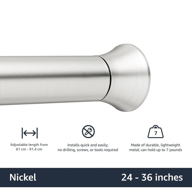 Adjustable Spring Tension Curtain Rod With Classic Finial, No Drill Installation, 7Lb Weight Capacity, Nickel Finish, Ideal For Windows, Showers, And Closets