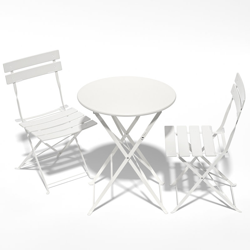 Iron Table And Folding Chair Set, 2 - Person Round Outdoor Dining Set, White