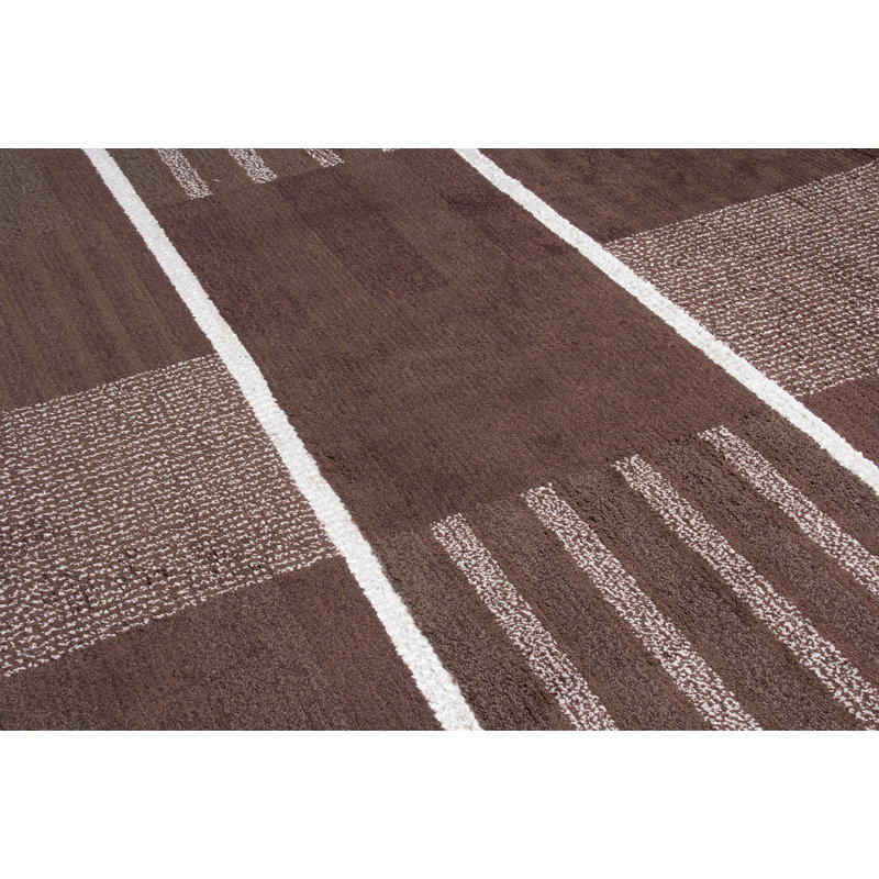 Scandinavian Hand Knotted Wool Geometric Area Rug, Rectangle 8' x 10'