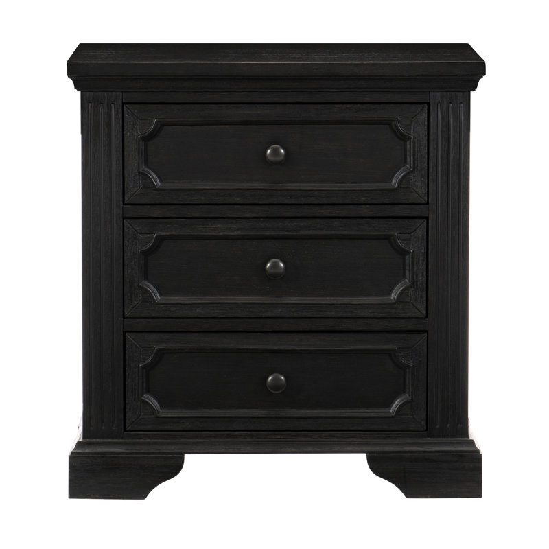 Table de chevet rustique avec finition gris anthracite, 3 tiroirs pour l'organisation