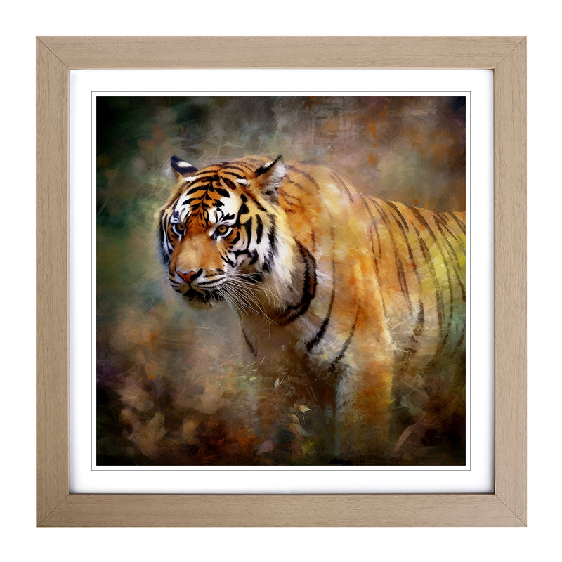 Tiger Impressionism - Single Picture Frame Print on Wood, Oak