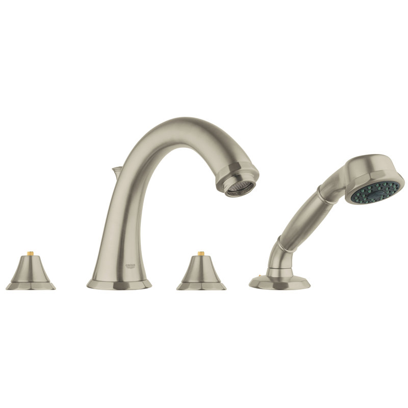 Kensington Double Handle Deck Mounted Roman Tub Faucet Trim with Handshower, Brushed Nickel Infinity